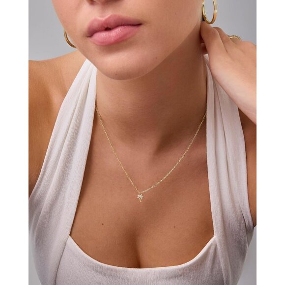 Women's Palm Tree Gold Plated Pendant Dainty Cubic Zirconia Chain Necklace - Picture 3 of 4